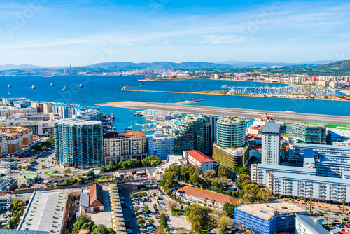 View of Gibraltar city and Spanish coast across the Gibraltar Bay from the Upper Rock. UK © beataaldridge