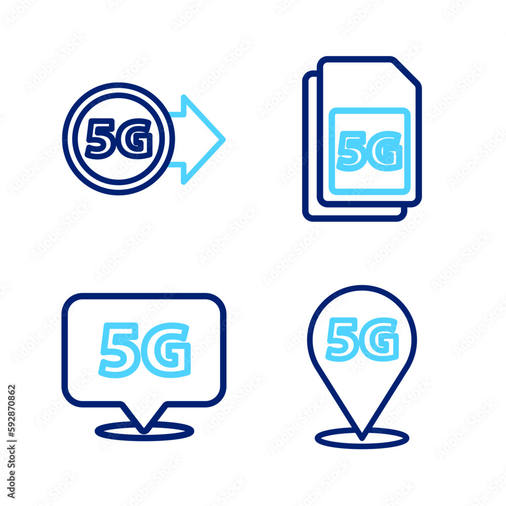 Set line Location 5G network, Sim Card and icon. Vector Set line Location 5G network, Sim Card and icon. Vector