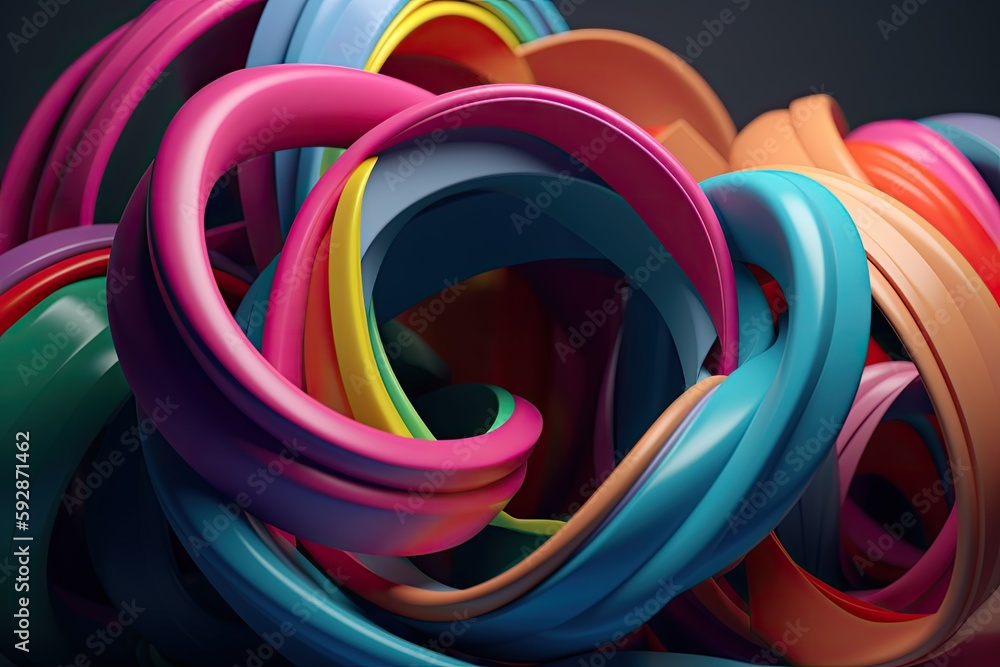 Twisted colorful intertwined shapes, background banner vivid colorful spiral 3D render - generative ai 