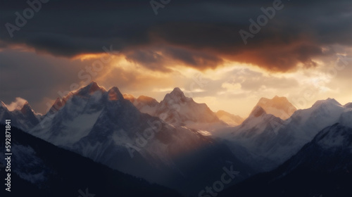 sunset over the cloudy mountains