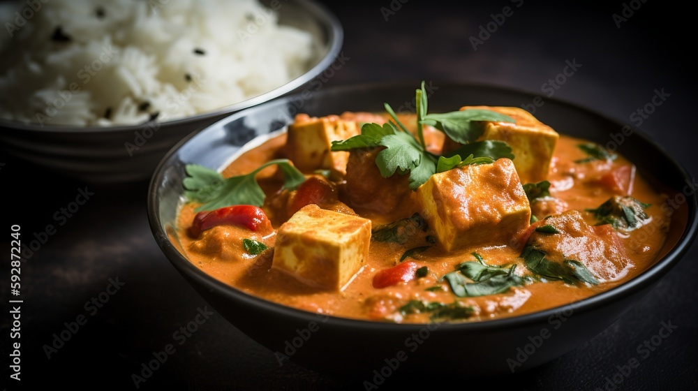 Paneer Curry - A vegetarian Indian dish made with paneer cheese and a creamy tomato-based sauce