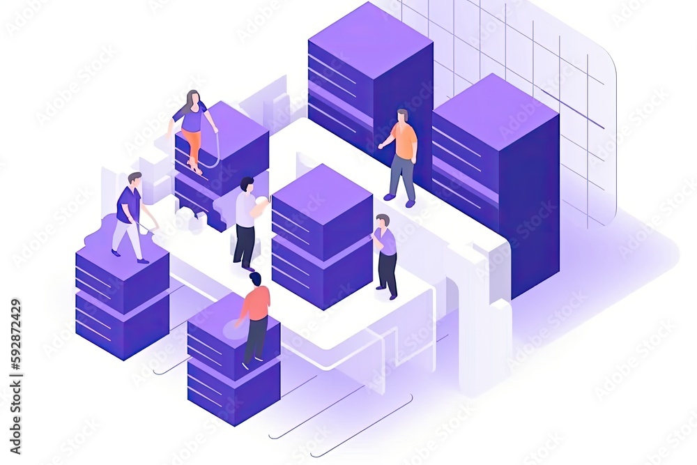 Fototapeta premium Big data Banner, vector illustration. Information storage and analysis system. Digital technology - generative ai