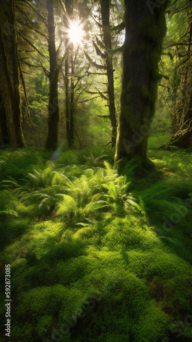 green forest in the morning