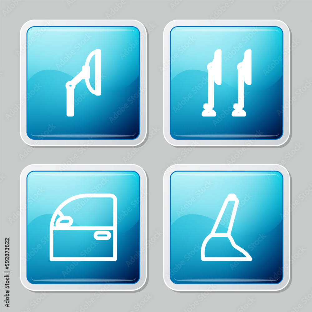 Set line Windscreen wiper, , Car door and handbrake icon. Vector Set line Windscreen wiper, , Car door and handbrake icon. Vector