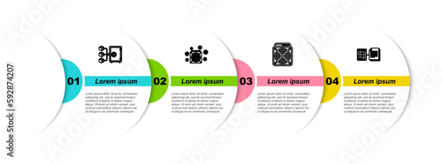 Set line Proof of stake, ASIC Miner, and Smart contract. Business infographic template. Vector