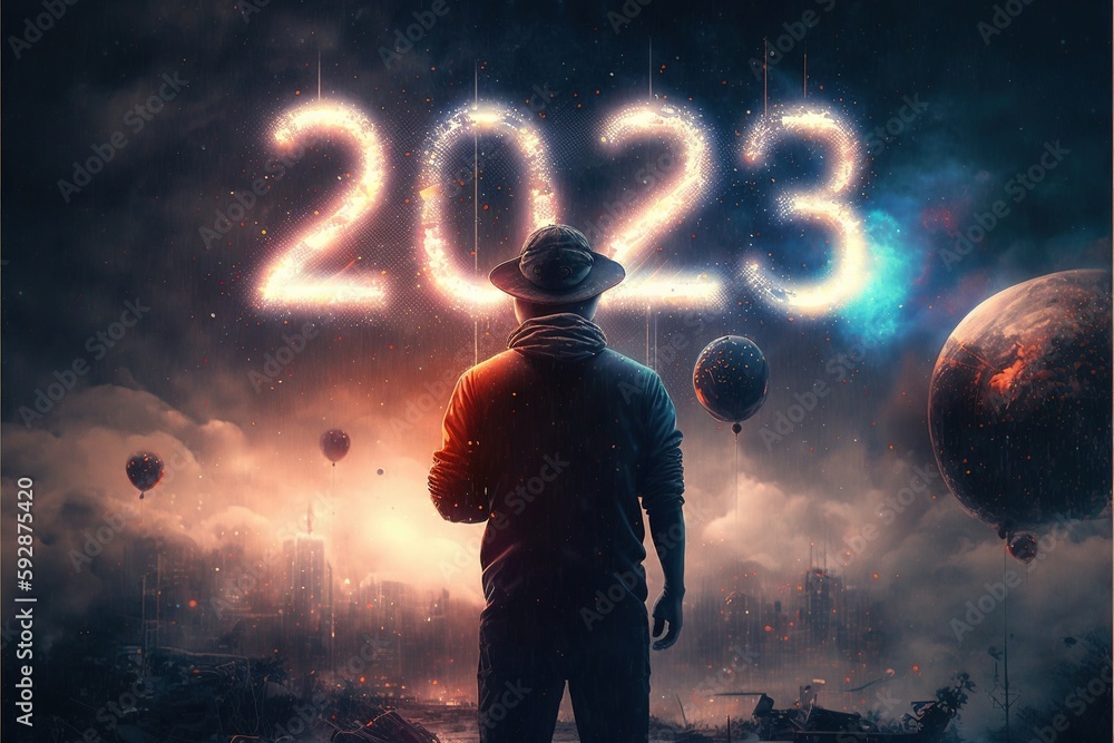 New Year 2023. Stylized, colorful, holiday. Illustration. AI