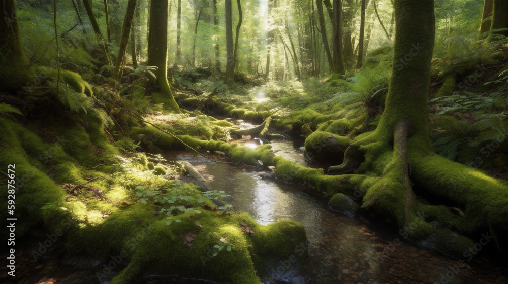 brook stream in the mossy woods