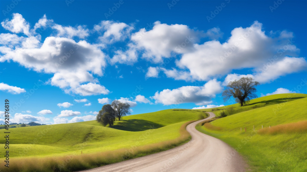 landscape with road, grass and sky