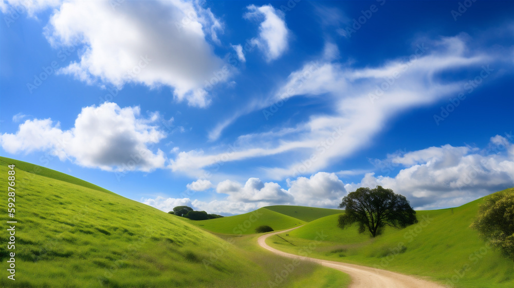 Fototapeta premium landscape with road, grass and sky