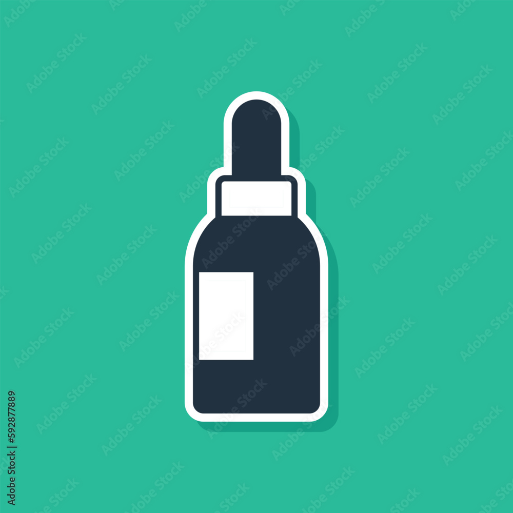 Blue Essential oil bottle icon isolated on green background. Organic aromatherapy essence. Skin care serum glass drop package. Vector Blue Essential oil bottle icon isolated on green background. Organic aromatherapy essence. Skin care serum glass drop package. Vector