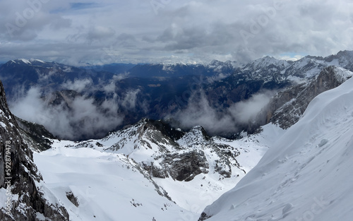 View to the Garmisch Alp Chain Mountains during winter season