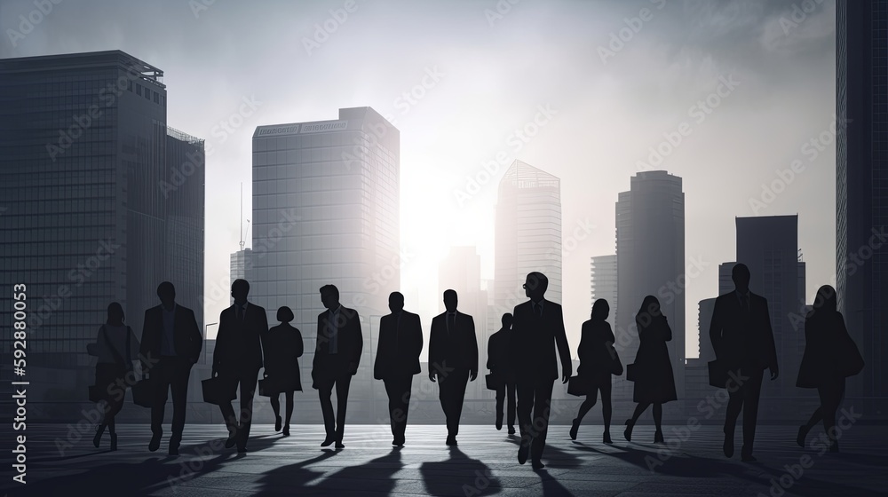 Group of anonymous silhouette business people, ai generated, Generative AI