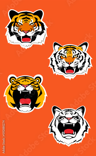 Fototapeta Naklejka Na Ścianę i Meble -  Tiger face vector set sticker 
