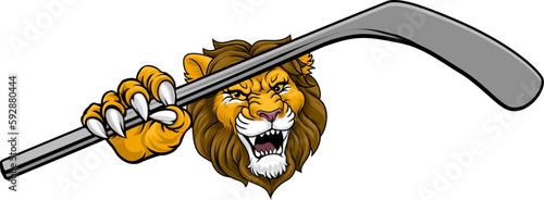 A lion ice hockey team cartoon animal sports mascot