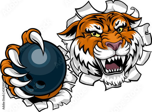 A tiger ten pin bowling ball animal sports team mascot