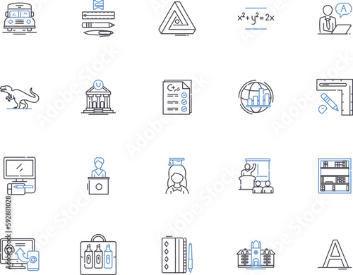 High school outline icons collection. Highschool, Education, Academics, Learning, Students, Grades, Classes vector and illustration concept set. Campus, School, Diploma linear signs
