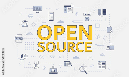 open source concept with icon set with big word or text on center