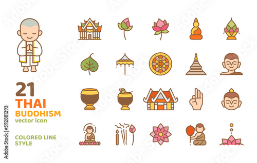 thai buddhism colored ine icon style vector illustration for decoration,printing,logo,web,app,element,poster,document,etc