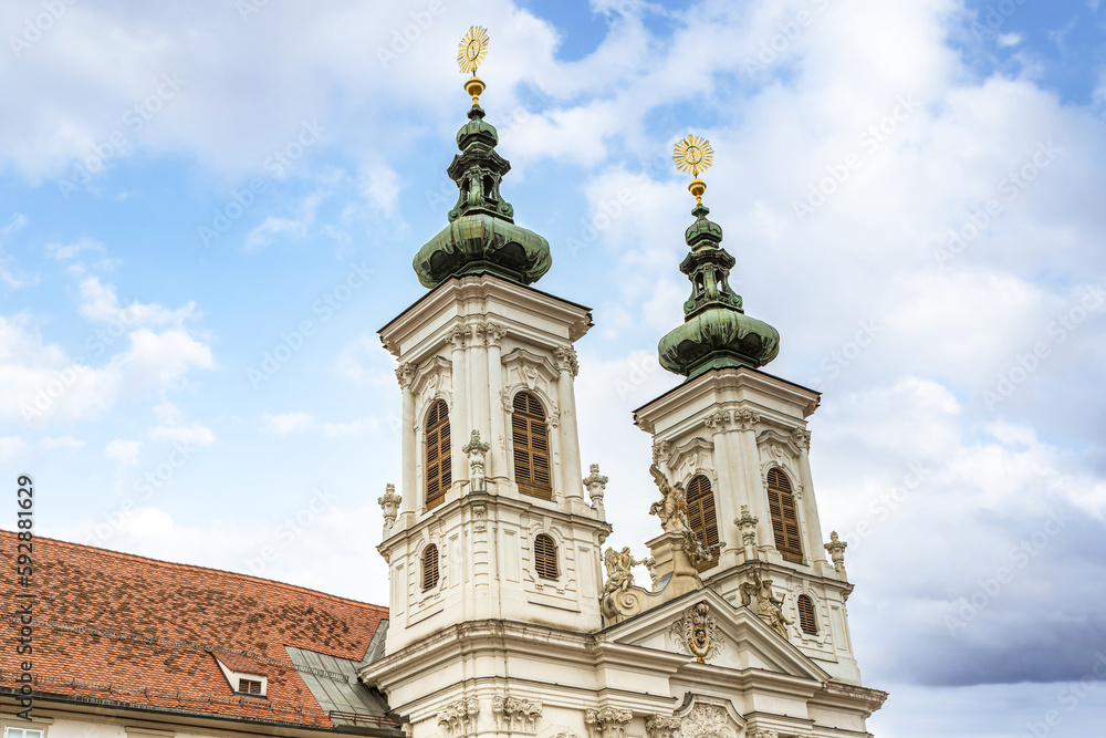 View at Mariahilfer church in Graz city, austria, in early spring
