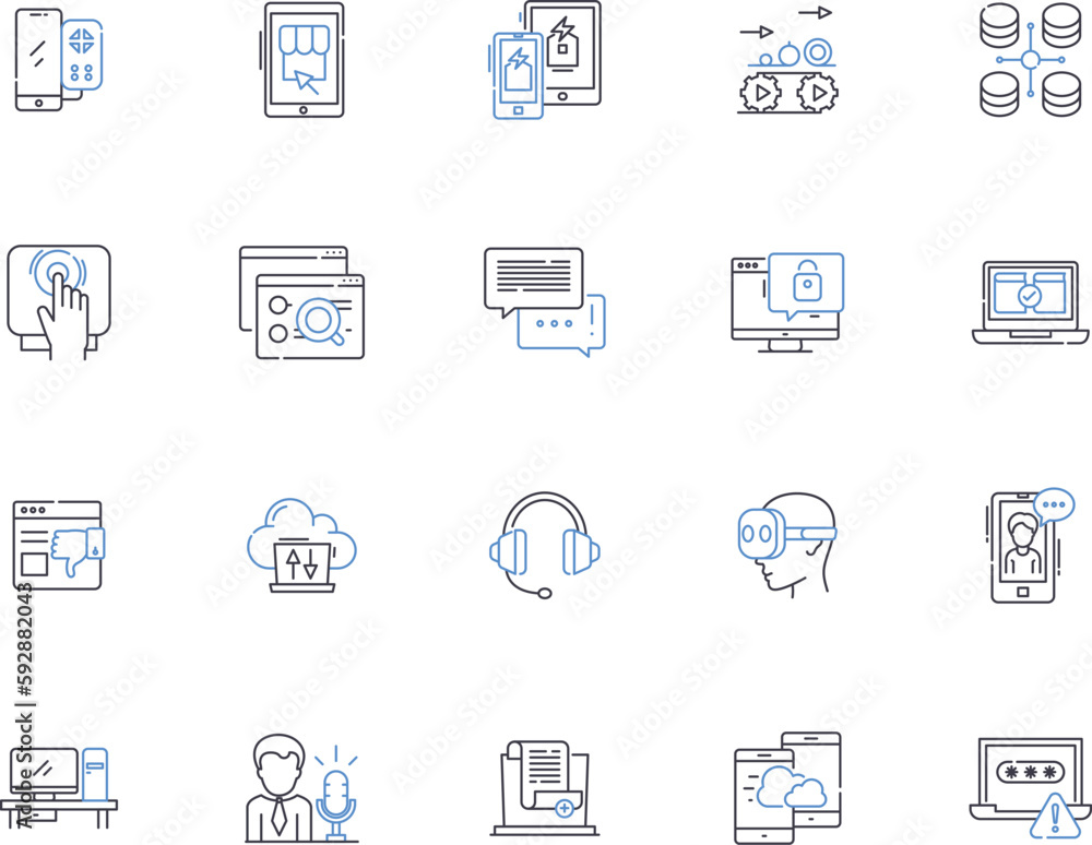 Computer technology outline icons collection. Computer, Technology, Networking, Software, Programming, Hardware, AI vector and illustration concept set. Internet, Security, Cloud linear signs Computer technology outline icons collection. Computer, Technology, Networking, Software, Programming, Hardware, AI vector and illustration concept set. Internet, Security, Cloud linear signs