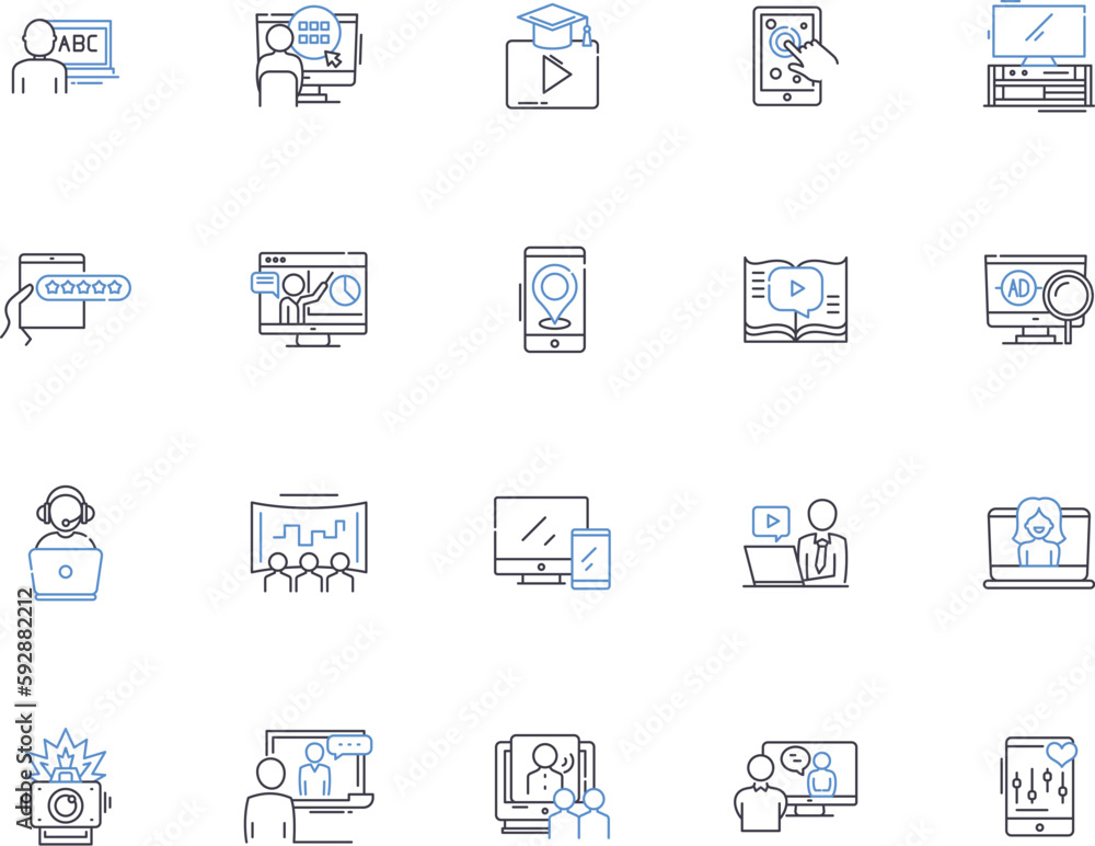 Movie outline icons collection. Film, Cinema, Show, Flick, Reel, Project, Viewing vector and illustration concept set. Screening, Spectacle, Drama linear signs