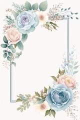 Water Color Pastel Flower and bloom, Wedding decorative perfect rectangle frame border, AI Generative