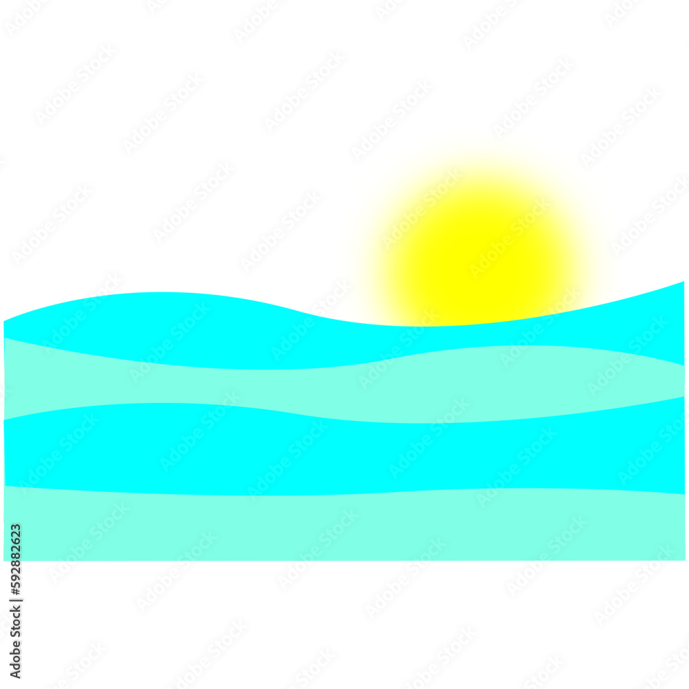 Fototapeta premium Yellow Color Sun And Blue Color Waves Design