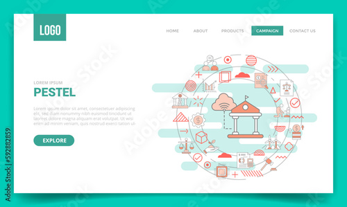 pestel concept with circle icon for website template or landing page homepage