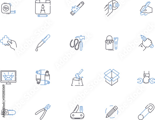 Materials outline icons collection. Fabrics, Plastics, Metals, Textiles, Ceramics, Wood, Concrete vector and illustration concept set. Leather, Glass, Paper linear signs