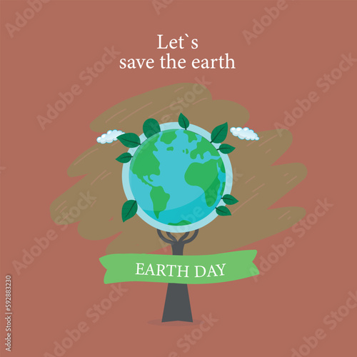 Earth day concept. Earth map shapes with trees water and shadow. Save the Earth concept. Happy Earth Day, 22 April demonstrate support for environmental protection.