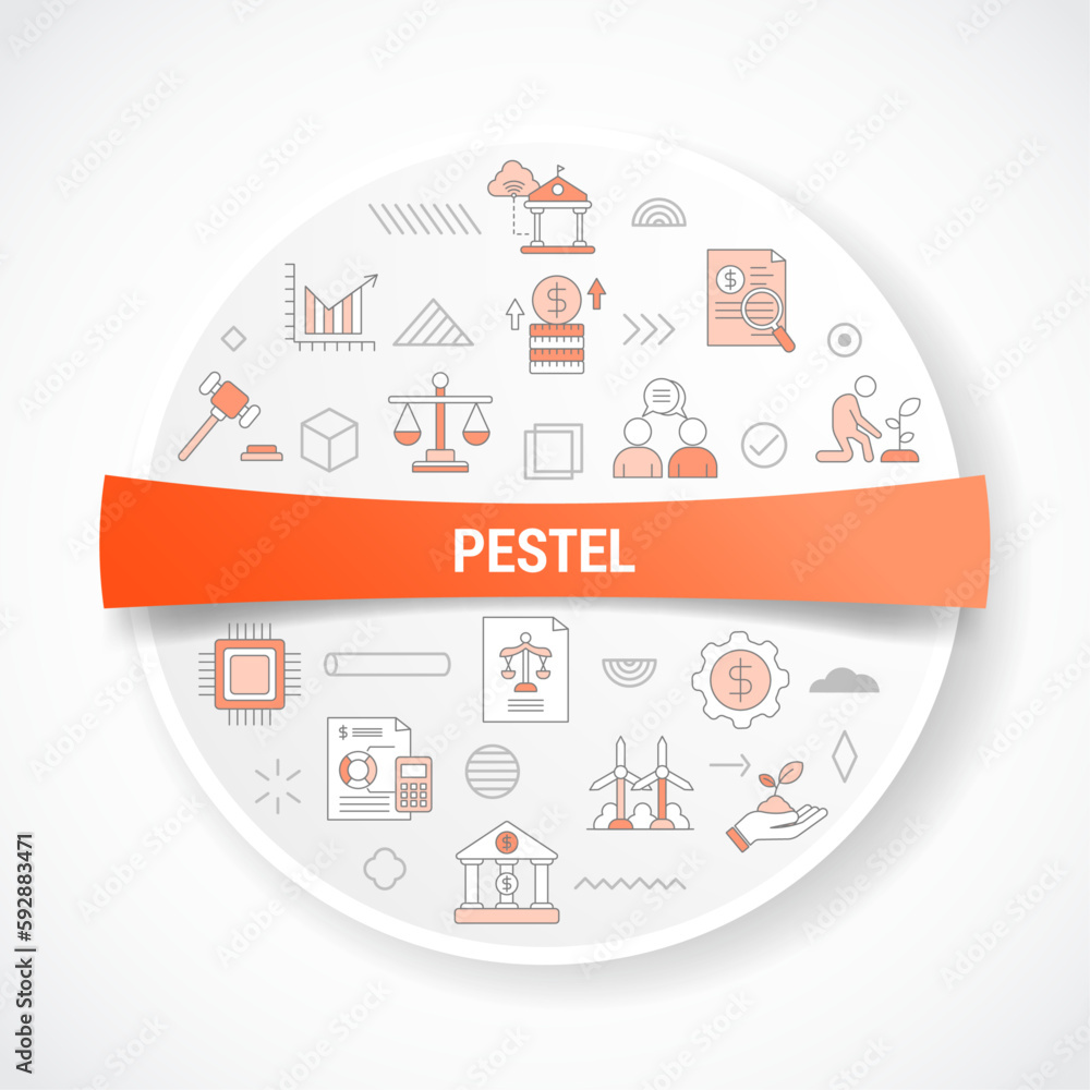 pestel concept with icon concept with round or circle shape for badge