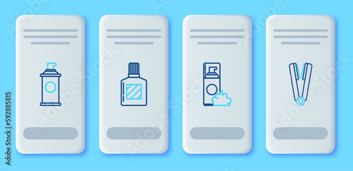 Set line Aftershave, Shaving gel foam, and Curling iron for hair icon. Vector