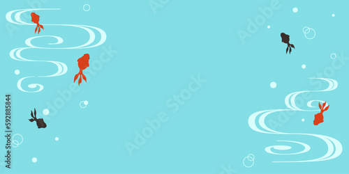 夏らしい金魚と流水文様の背景