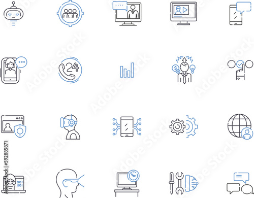 Admin outline icons collection. Administrator, Administering, Management, Overseeing, Governance, Operating, Supervising vector and illustration concept set. Coordinating, Presiding, Executing linear