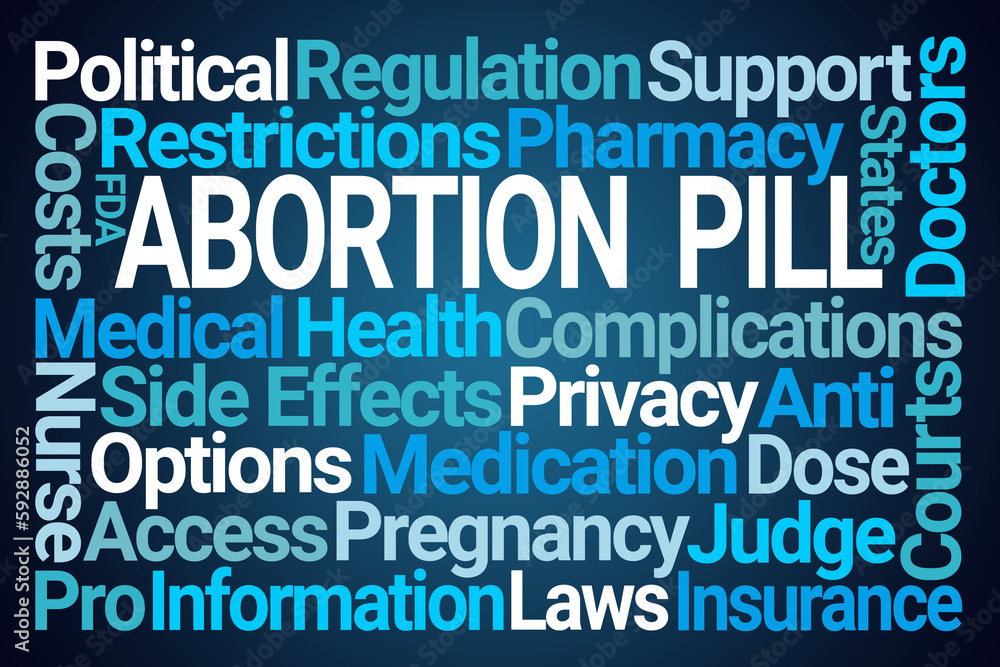 Abortion Pill Word Cloud on Blue Background Abortion Pill Word Cloud on Blue Background