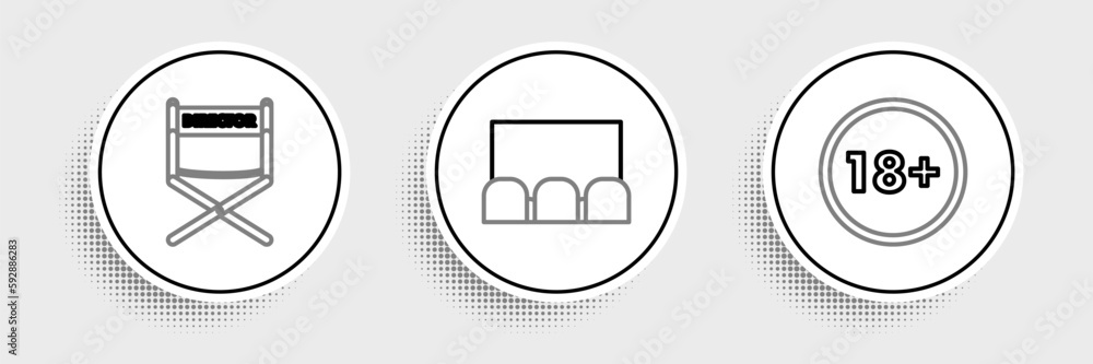Set line Under 18 years, Director movie chair and icon. Vector Set line Under 18 years, Director movie chair and icon. Vector