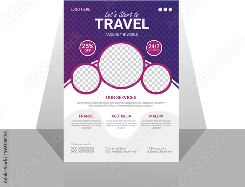 Travel poster or flyer pamphlet brochure design layout space for photo background. Yellow Travel flyer template for travel agency
