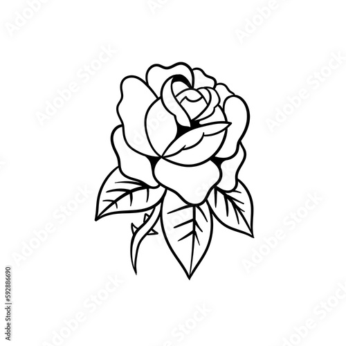 Hand drawn illustration of a rose flower outline