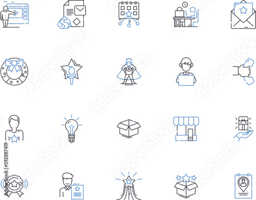 Advertising outline icons collection. Promotion, Branding, Publicity, Media, Placement, Campaign, Reach vector and illustration concept set. Audience, Visibility, Exposure linear signs