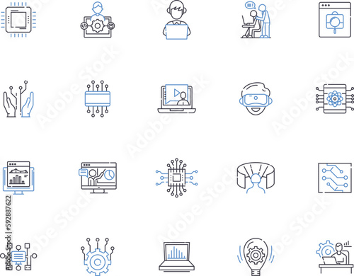 Web programming outline icons collection. Web, programming, HTML, CSS, JavaScript, AJAX, XML vector and illustration concept set. PHP, MySQL, JQuery linear signs