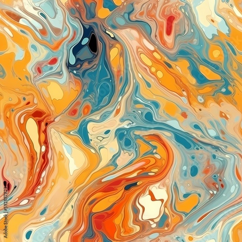Abstract Hand Drawing Painting. Digital Painting Marble Textured Liquid. Fluid Wavy. Seamless Fluid Pattern. Tie Dye Batik Background. Generative Ai.