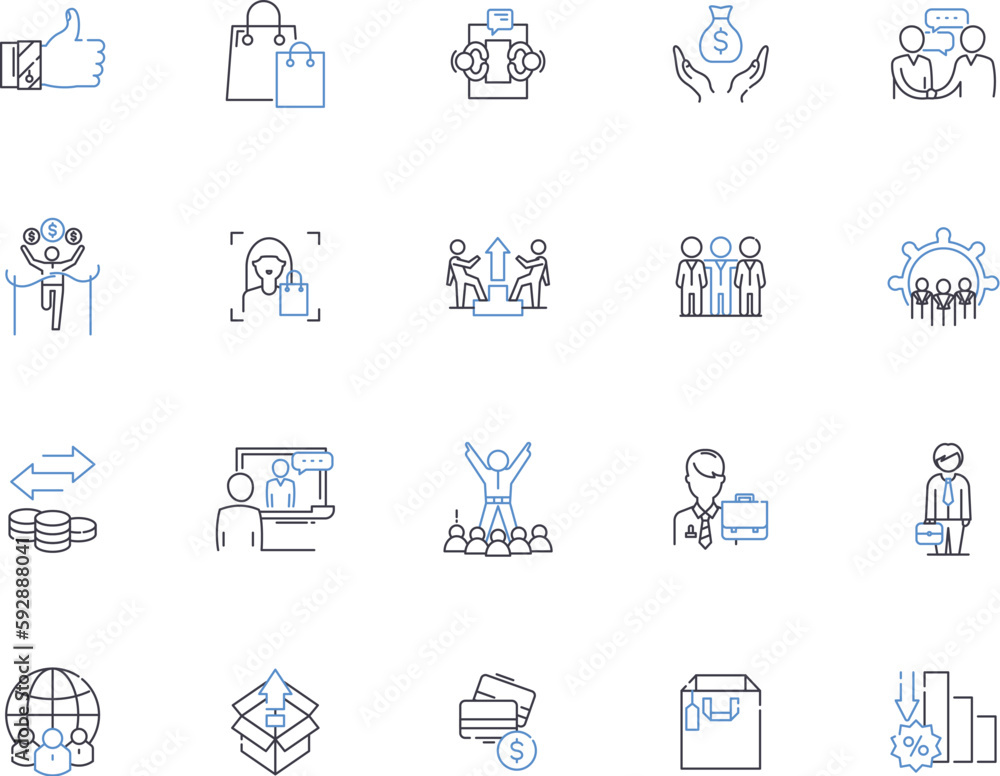 Customer relationship management outline icons collection. CRM, Customer, Relationships, Management, Service, Support, Information vector and illustration concept set. Communication, Data, Analytics