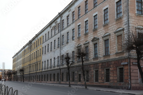 The old factory building on Cathedral Street in the city of Ryazan. The building opposite the square near the Ryazan Kremlin