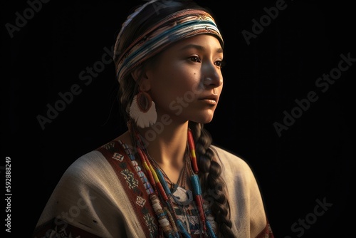 Native american person, woman in traditional clothing, created with generative ai © annne