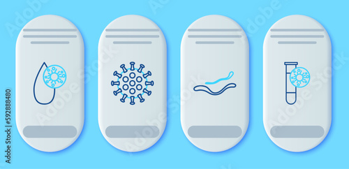 Set line Virus, Ebola virus disease, Blood test and and Test tube with icon. Vector