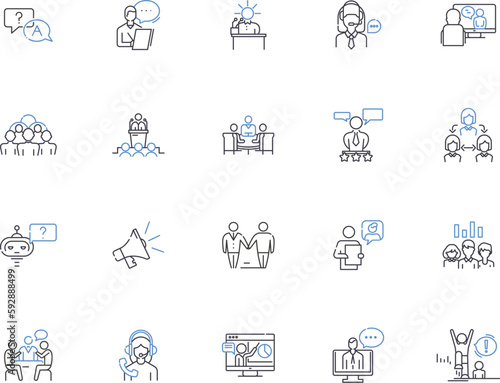 Talking people outline icons collection. Conversing, Chattering, Chatting, Discussing, Dialoguing, Interacting, Speaking vector and illustration concept set. Communicating, Gossiping, Prating linear