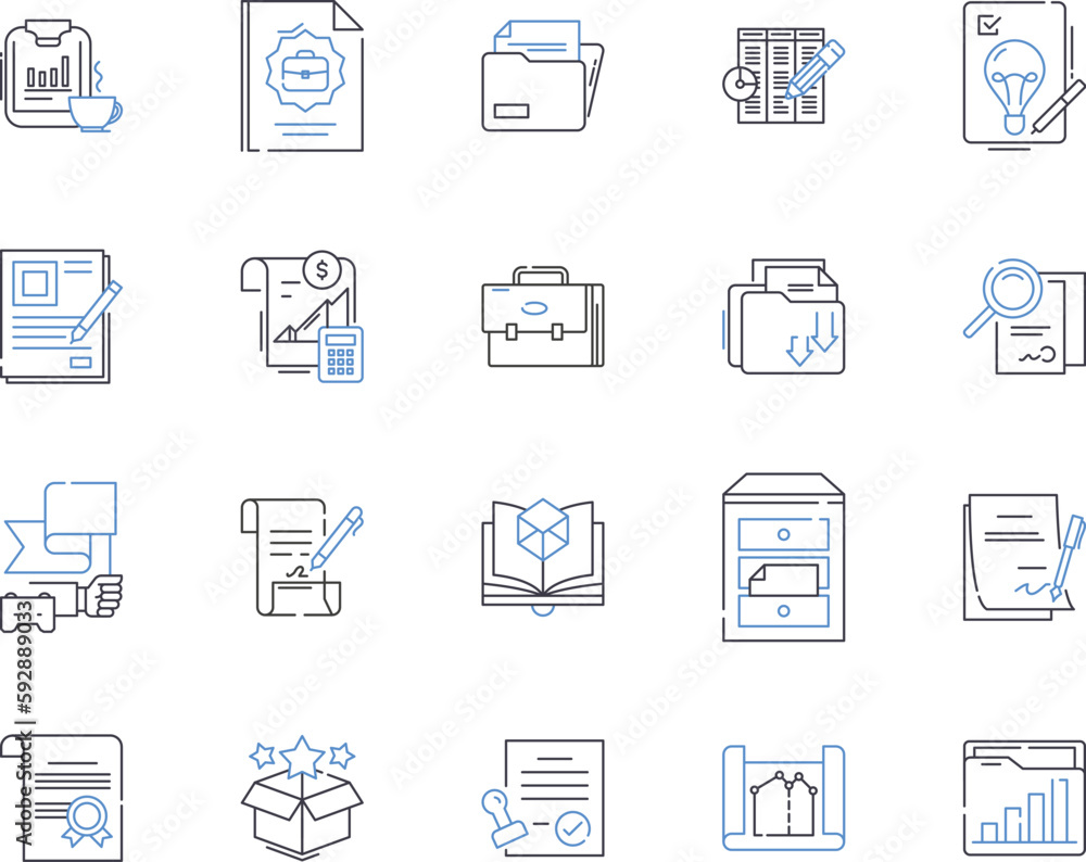 Business files and folders outline icons collection. file, folder, document, report, spreadsheet, presentation, proposal vector and illustration concept set. invoice, receipt, contract linear signs Business files and folders outline icons collection. file, folder, document, report, spreadsheet, presentation, proposal vector and illustration concept set. invoice, receipt, contract linear signs