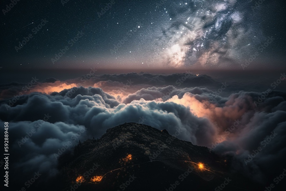 Night sky clouds stars. Generative AI