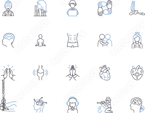 Human body outline icons collection. Anatomy, Organ, Skeleton, Muscle, Cell, Heart, Lungs vector and illustration concept set. Brain, Nerve, Skin linear signs