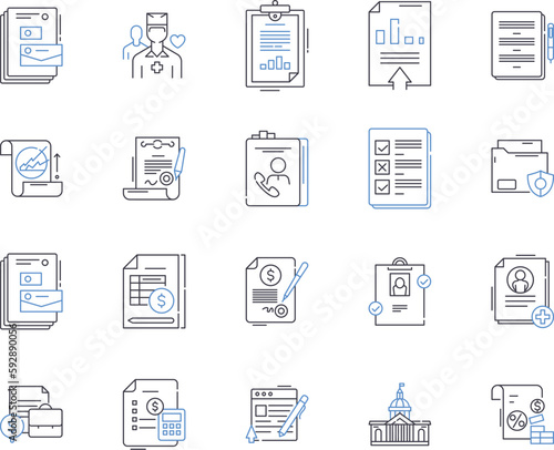 insurance business outline icons collection. Insurance, Business, Risk, Coverage, Policy, Industry, Claims vector and illustration concept set. Underwriting, Liability, Investment linear signs
